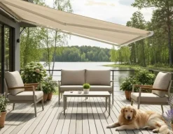 Bøg Markise - m/motor & LED-lys - 4,8 x 3 m - Hvid/Beige