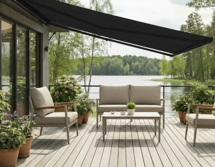 Bøg Markise - m/motor & LED-lys - 4,8 x 3 m - Grå/Grå