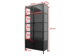 Brande Vitrineskab i Metal - 92x40x201,5 cm - Sort