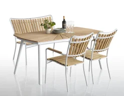 DaneLine Eva Teak Havemøbelsæt m/bænk+2 stole - 90x160 cm - Hvid