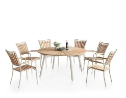 DaneLine Eva Teak Havemøbelsæt - Ø150 cm - Latte