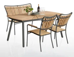 DaneLine Eva Teak Havemøbelsæt m/bænk+2 stole - 90x160 cm - Grå