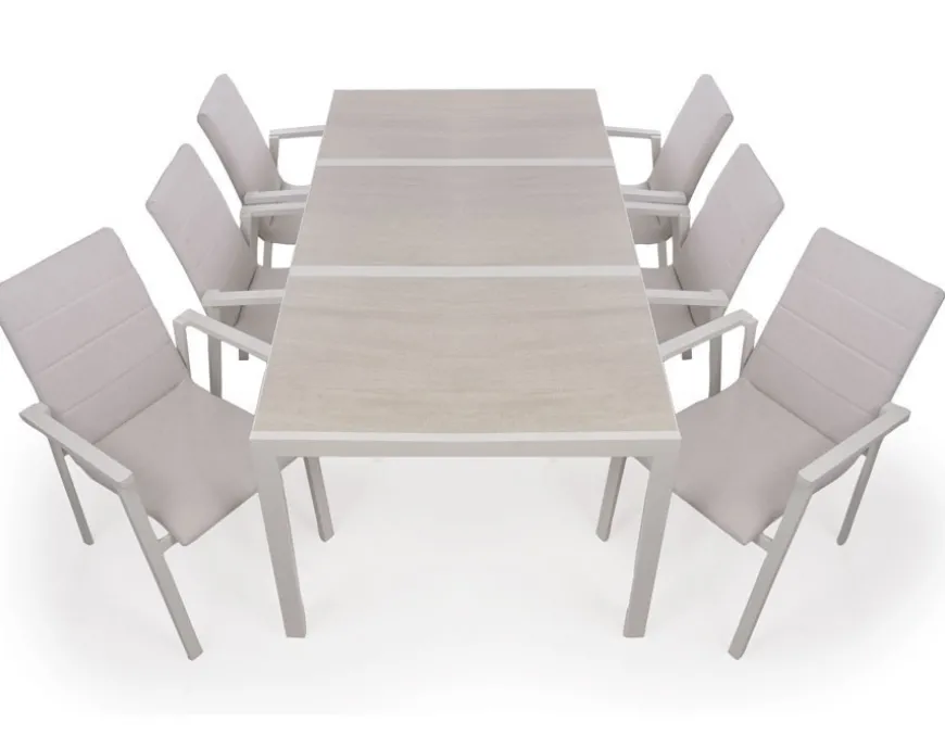 Fanø Fejø Keramik Havemøbelsæt - 90x195 cm - Gråhvid/Beige