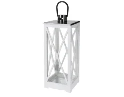 Lanterne, Hvid m/metal-top, 20x20x52 cm