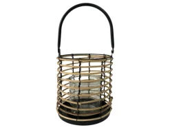 Lanterne, Sort metal / Træ, Ø:16 x H:17 cm
