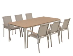 Malmø Havelmøbelsæt m/6 Stabelstole - 100x200 cm - Gråhvid