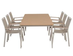 Malmø Havelmøbelsæt m/6 Stabelstole - 100x200 cm - Gråhvid