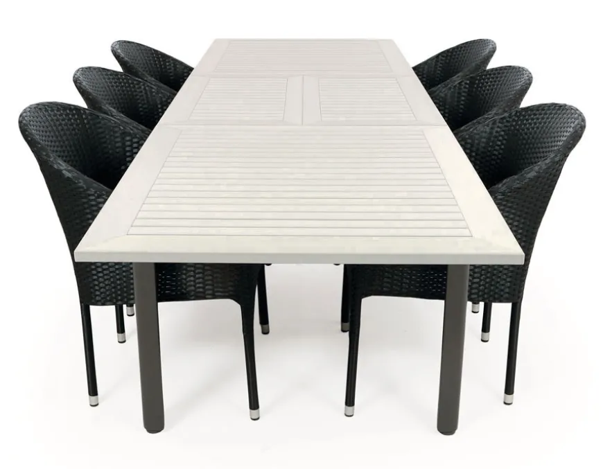 Nydala Andrea Havemøbelsæt m/6 stole - 90x200/280 - Grå/Sort