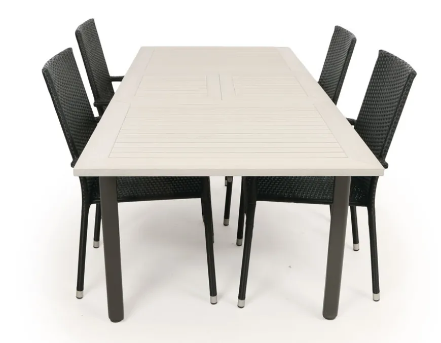 Nydala Geneve Havemøbelsæt m/4 stole - 90x150/200 - Lys Grå/Sort