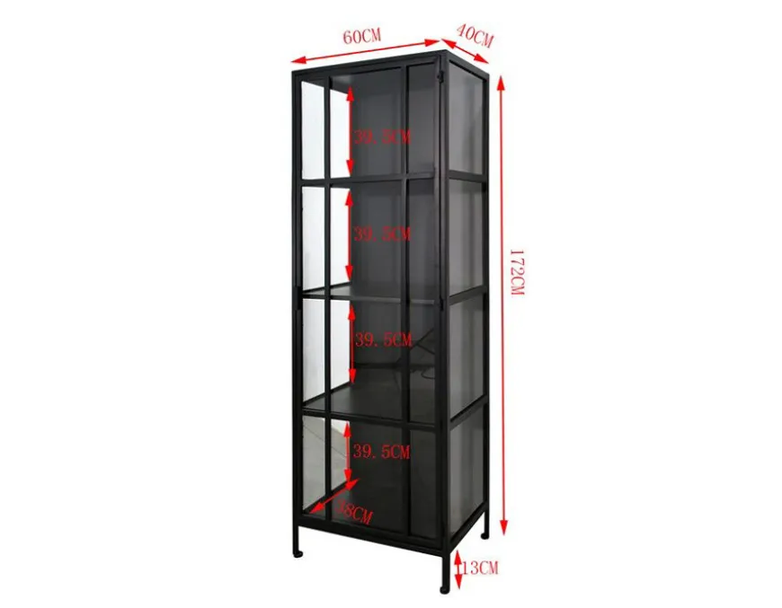 Nyråd Vitrineskab i Metal - 60x40x172 cm - Sort