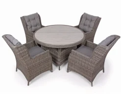 Rio Grå Havemøbelsæt m/4 loungestole - Ø 130 cm - m/vandafv. hynder