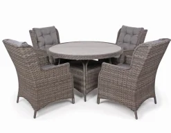 Rio Grå Havemøbelsæt m/4 loungestole - Ø 130 cm - m/vandafv. hynder