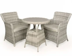 Rio Lys Grå Cafesæt m/2 spisestole - Ø 70 cm - m/vandafv. hynder