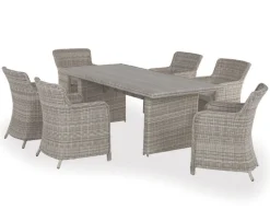 Rio Lys Grå Havemøbelsæt m/6 spisestole - 94x210 cm - m/vandafv. hynder