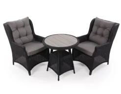 Rio sort Cafesæt m/2 loungestole - Ø 70 cm - m/vandafv. hynder