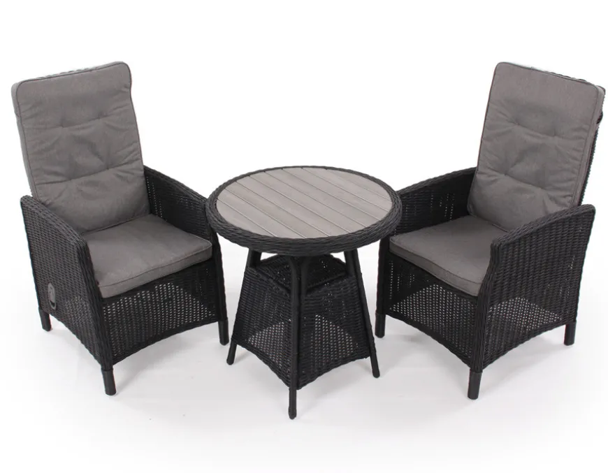 Rio Sort Cafesæt m/2 pos stole - Ø 70 cm - m/vandafv. hynder