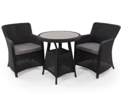 Rio Sort Cafesæt m/2 spisestole - Ø 70 cm - m/vandafv. hynder