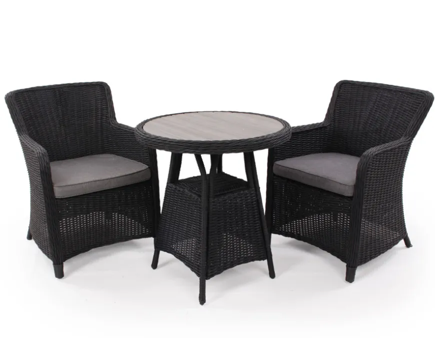 Rio Sort Cafesæt m/2 spisestole - Ø 70 cm - m/vandafv. hynder