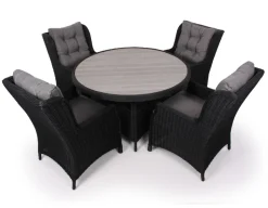 Rio Sort Havemøbelsæt m/4 loungestole - Ø 130 cm - m/vandafv. hynder