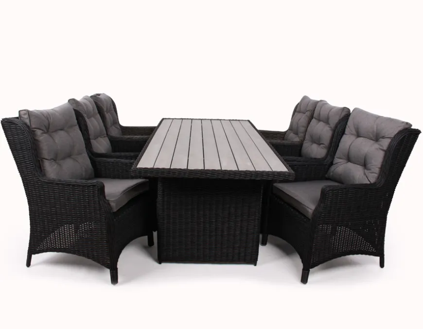 Rio Sort Havemøbelsæt m/6 loungestole - 94x210 cm - m/vandafv. hynder