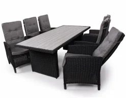Rio Sort Havemøbelsæt m/6 pos stole - 94x210 cm - m/vandafv. hynder