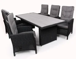 Rio Sort Havemøbelsæt m/6 pos stole - 94x210 cm - m/vandafv. hynder