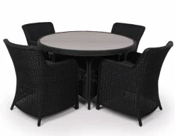 Rio Sort Havemøbelsæt m/4 spisestole - Ø 130 cm - m/vandafv. hynder