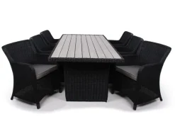 Rio Sort Havemøbelsæt m/6 spisestole - 94x210 cm - m/vandafv. hynder
