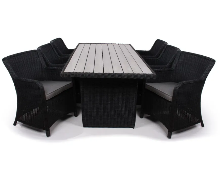 Rio Sort Havemøbelsæt m/6 spisestole - 94x210 cm - m/vandafv. hynder