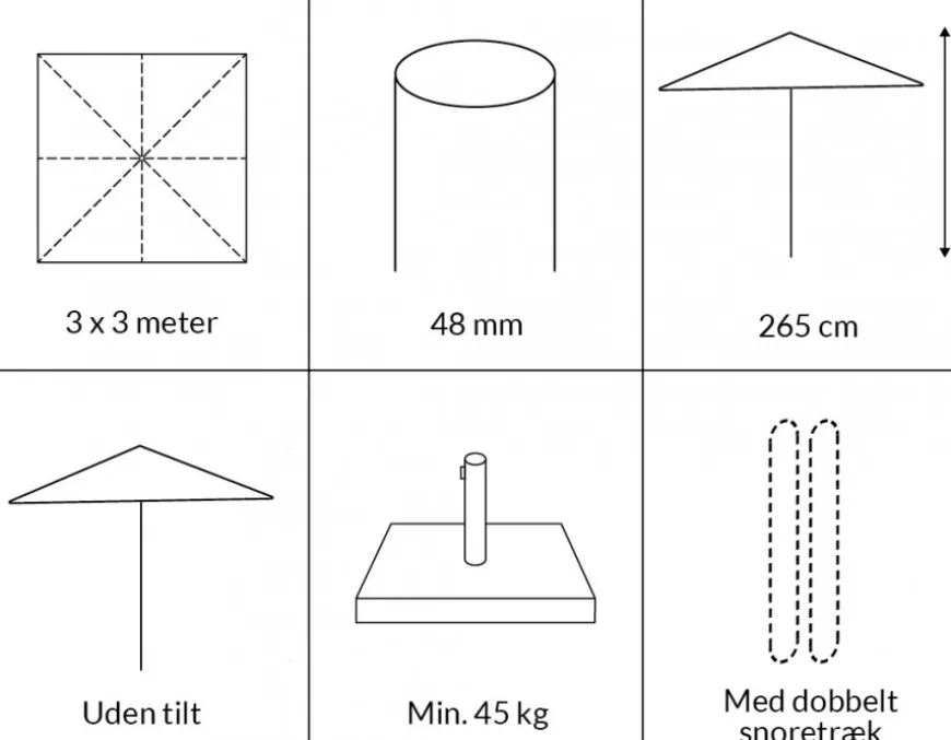 Sanne Olefin Markedsparasol 3x3 Meter - Natur