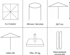Signe Markedsparasol 3x3 Meter - Hvid/Beige Stribet