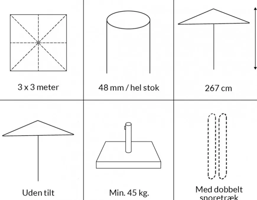 Signe Markedsparasol 3x3 Meter - Hvid/Beige Stribet