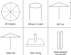 Signe Parasol Ø 3 meter - 2-delt - Grå