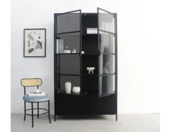 Skærbæk Vitrineskab i Metal - 110x40x190 cm - Sort