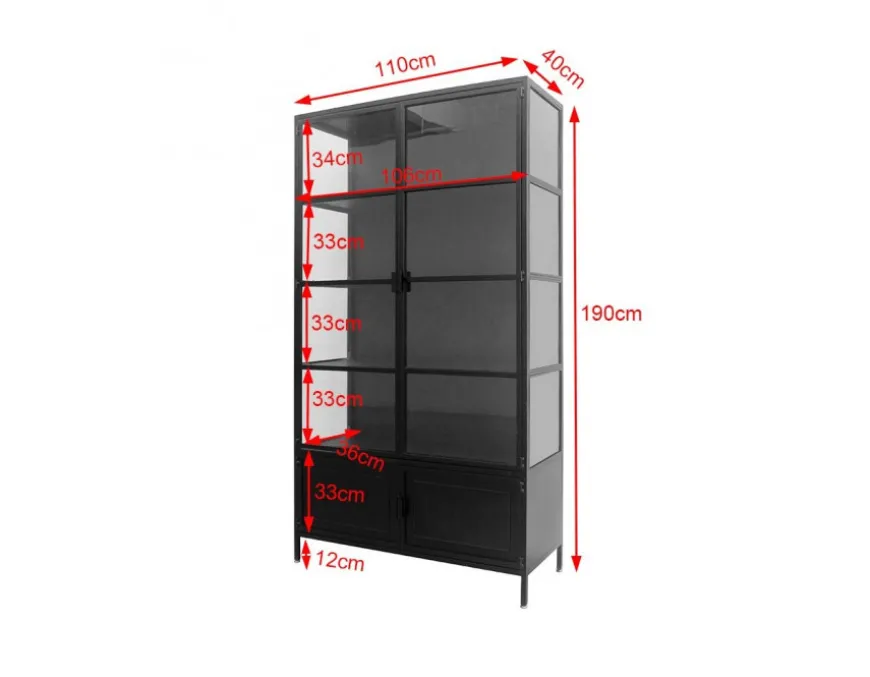 Skærbæk Vitrineskab i Metal - 110x40x190 cm - Sort